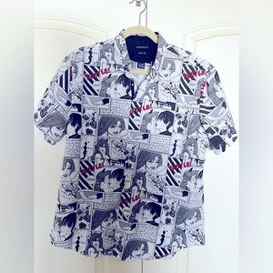 Men’s slim fit collared comic strip shirt- Large